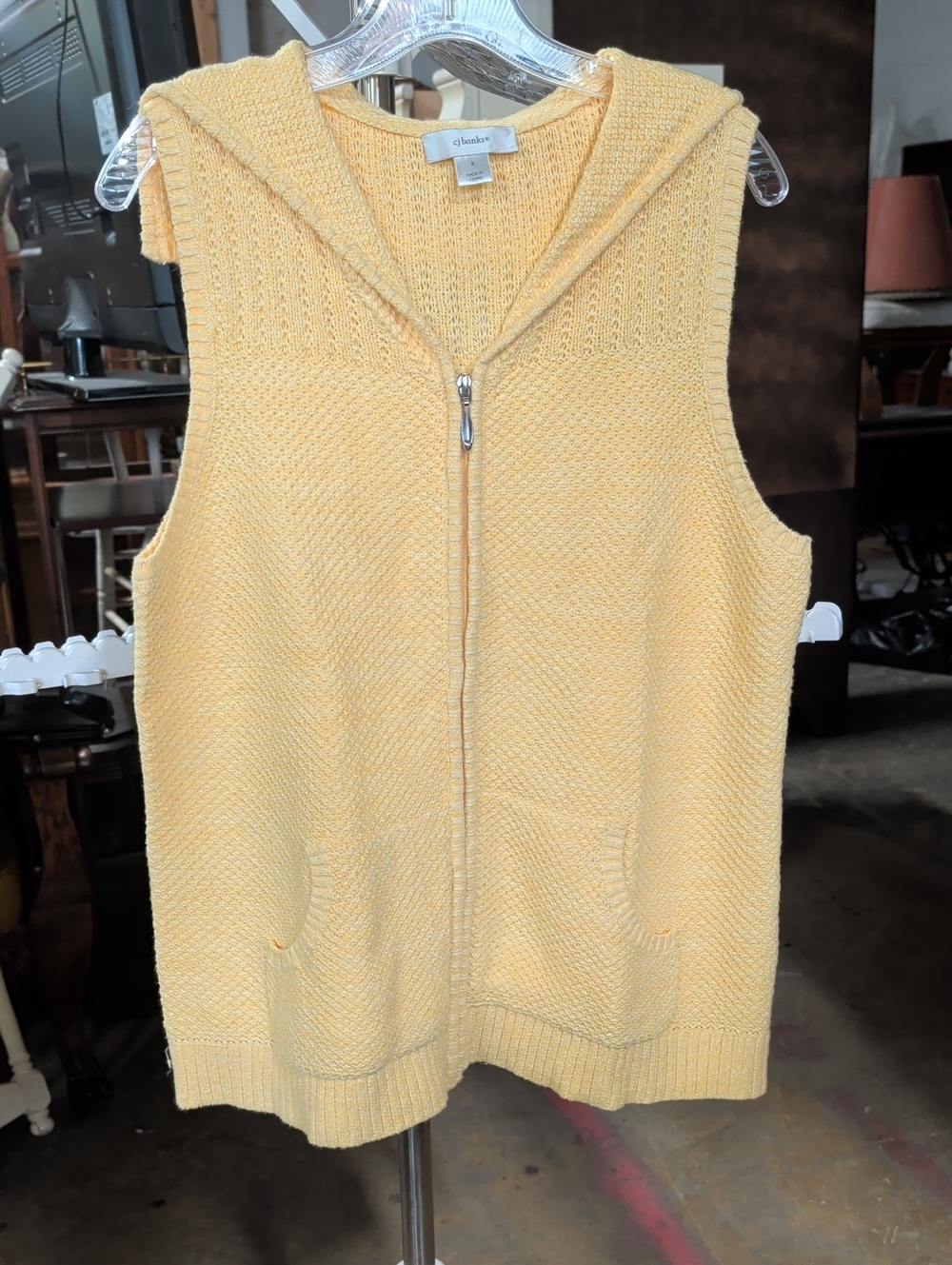 Cj Banks Light Yellow Zip-Front Knit Vest